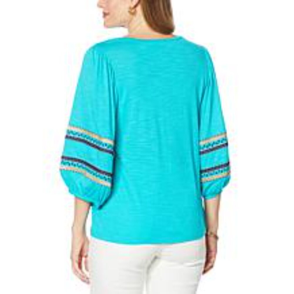 DG2 by‎ DIANE GILMAN Teal Green Embroidered Balloon-Sleeve Top Blouse Tee (2X) - Picture 13 of 14